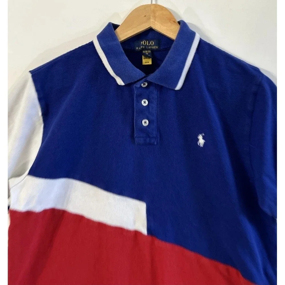 Boys Polo Ralph Lauren Red Multi Colorblock Short Sleeve Polo Shirt XL 18-20